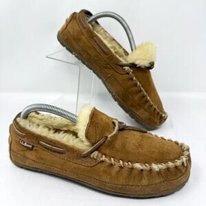 L.L. Bean Women’s Moccasin Slippers Shearling Suede Brown Size 8 Medium